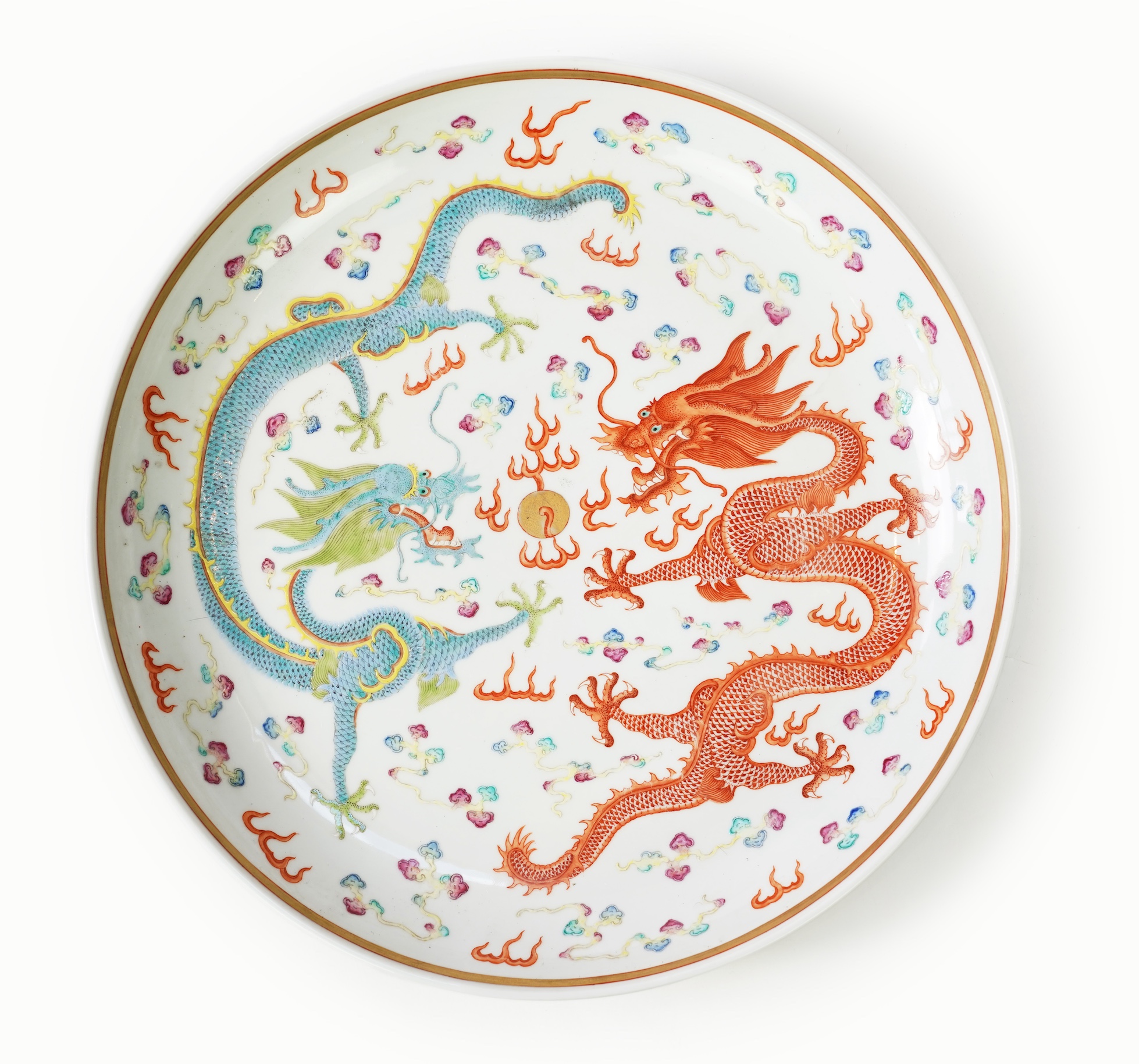 A Chinese enamelled porcelain 'dragon' dish